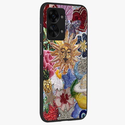 Celestial Floral and Playful Glass Case for 1+Nord 2T side perspective highlighting playful bloom textures and smooth edges