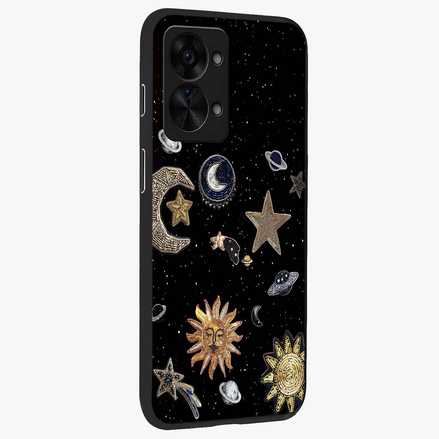 Celestial Star Charm Glass Case for 1+Nord 2T side perspective highlighting glowing star detailing and premium build