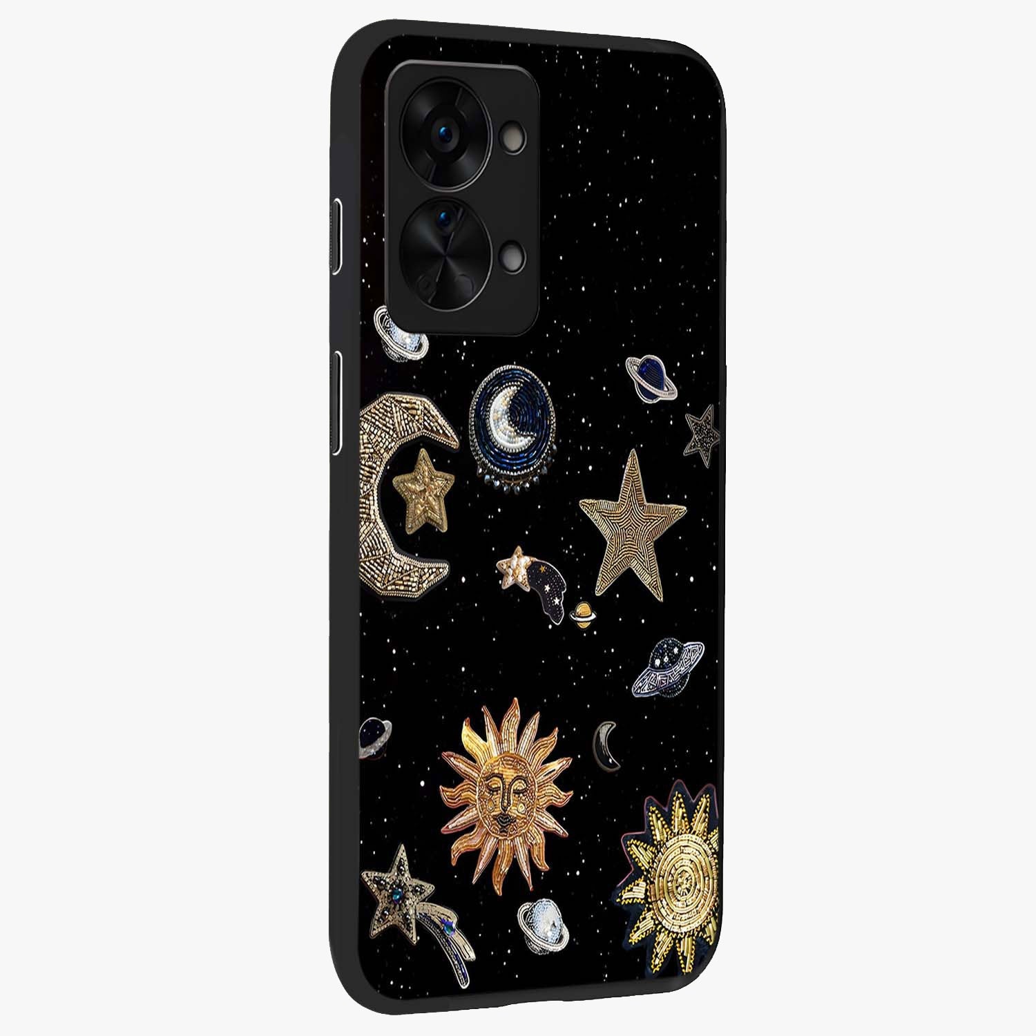 Celestial Star Charm Glass Case for 1+Nord 2T side perspective highlighting glowing star detailing and premium build