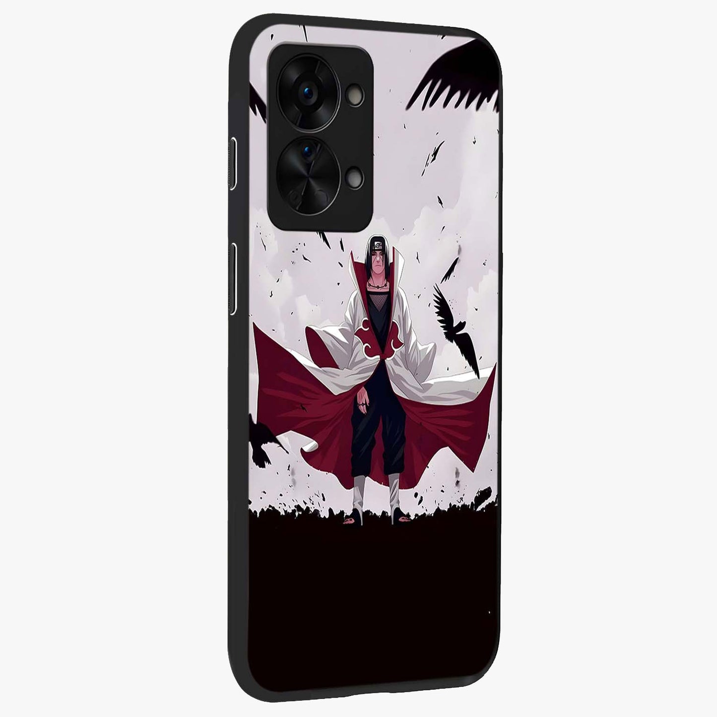 Crimson Crow Ascension Glass Case for 1+Nord 2T side perspective highlighting intricate crow detailing and premium texture