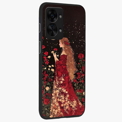 Crimson Dreams Glass Case for 1+Nord 2T side perspective highlighting vibrant tones and premium edge detailing