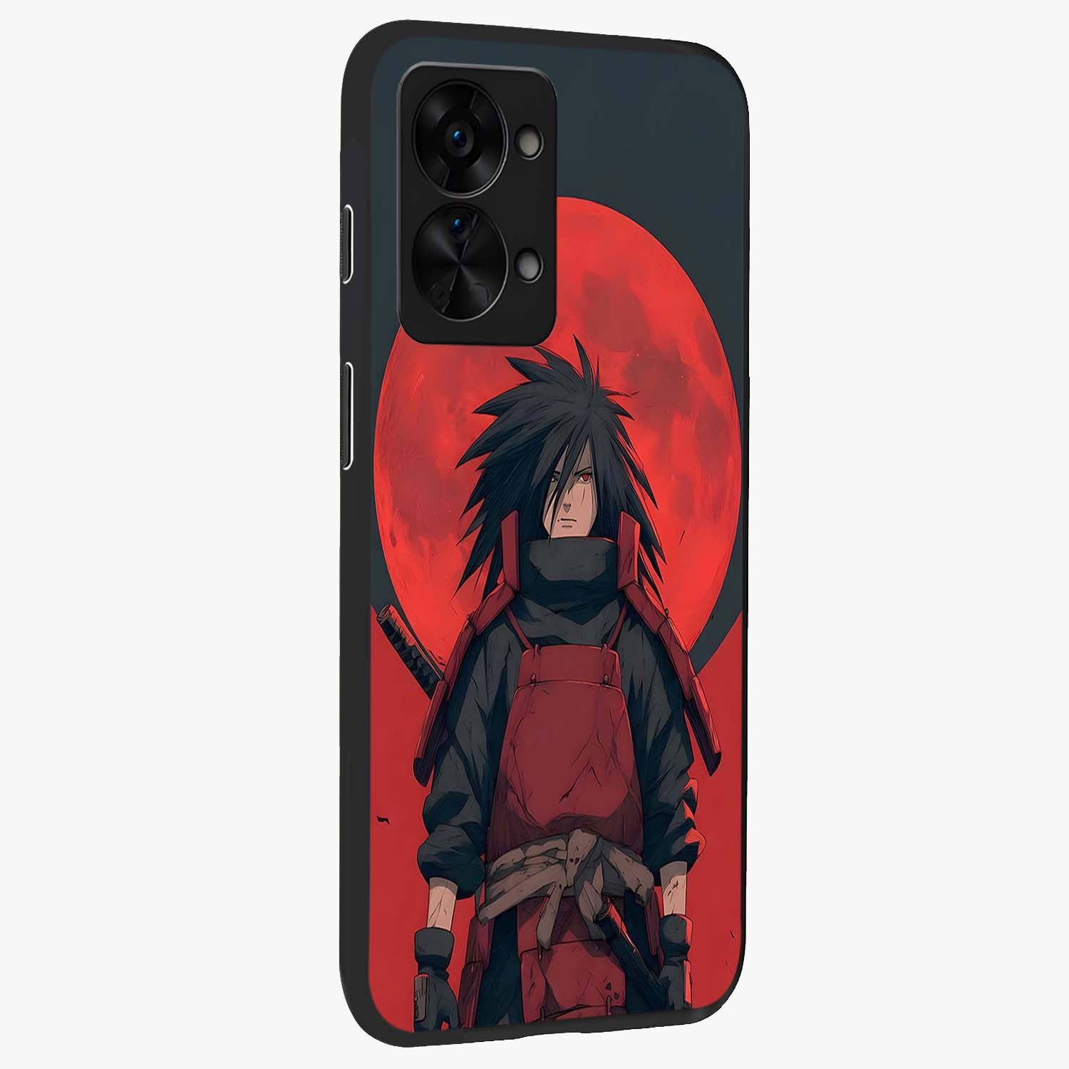Crimson Moon Warlord Glass Case for 1+Nord 2T side perspective highlighting powerful illustration details and sleek build