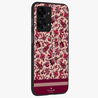 Crimson Rose Charm Glass Case for 1+Nord 2T side perspective highlighting delicate rose textures and smooth edges