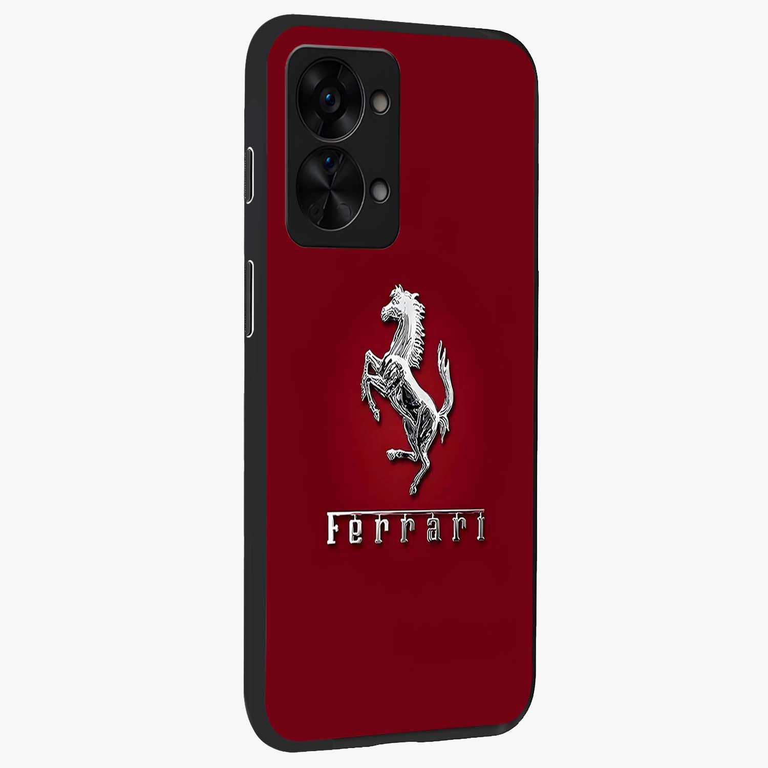 Crimson Stallion Prestige Glass Case for 1+Nord 2T side perspective highlighting refined textures and sleek premium build