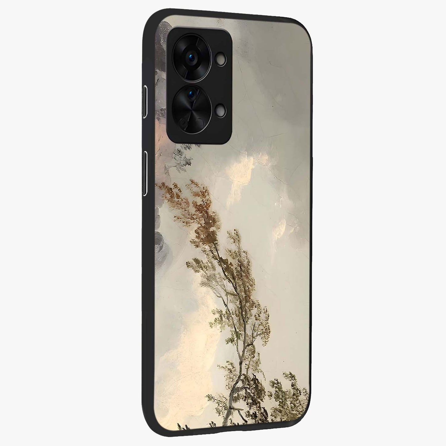 Dreamlike Wind Field Glass Case for 1+Nord 2T side perspective highlighting smooth gradients and premium edge finish