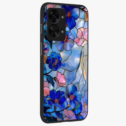 Eternal Floral Stained Glass Case for 1+Nord 2T side perspective highlighting colorful floral detailing and premium edge finish