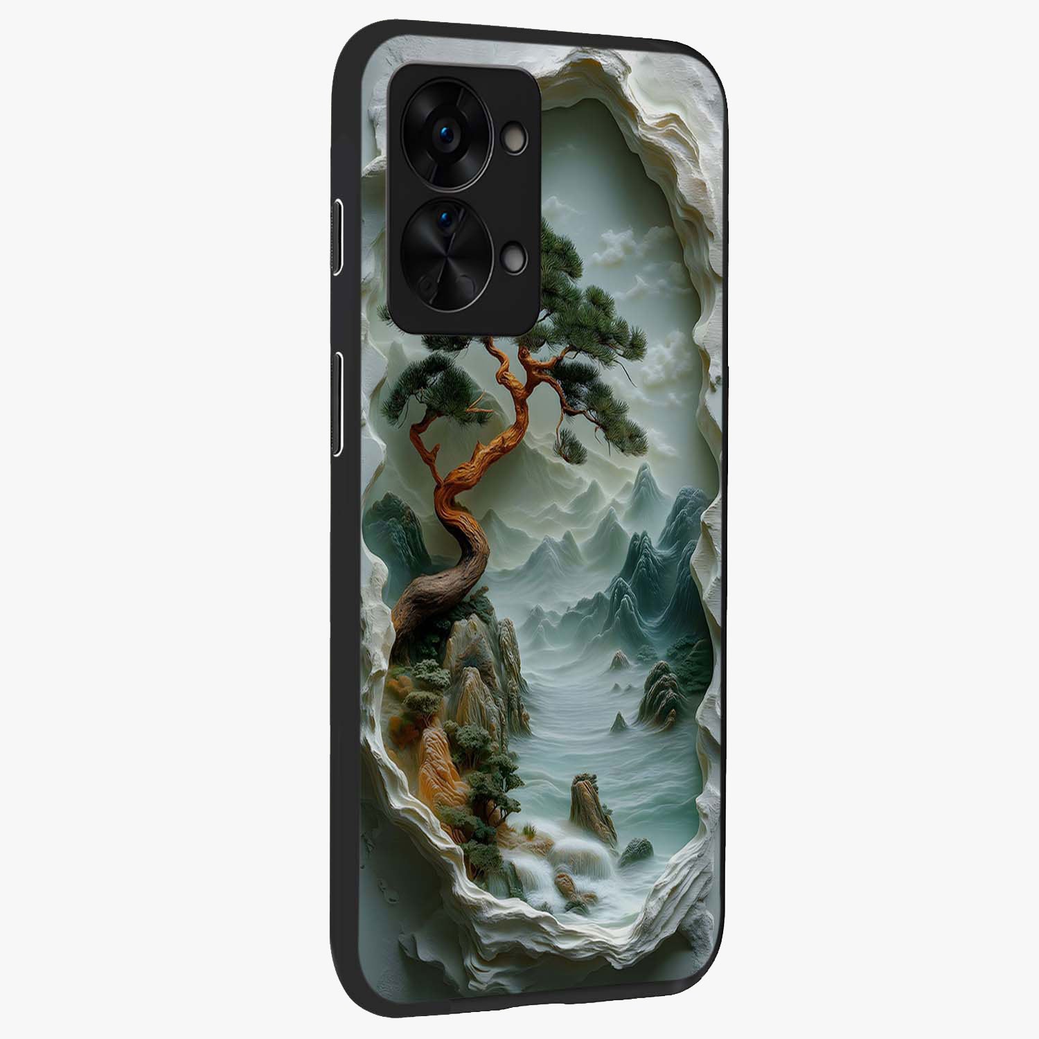 Eternal Nature Spirit Glass Case for 1+Nord 2T side perspective highlighting organic textures and sleek build