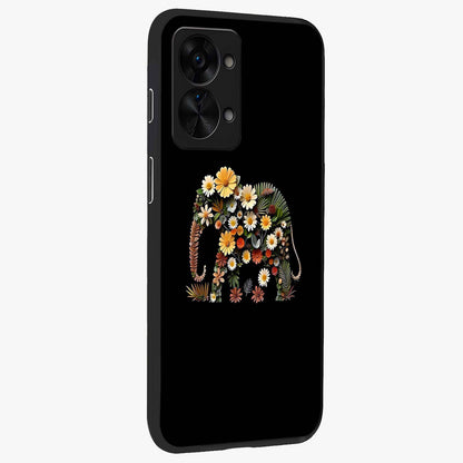 Floral Elephant Glass Case for 1+Nord 2T side perspective highlighting intricate artwork and smooth premium build