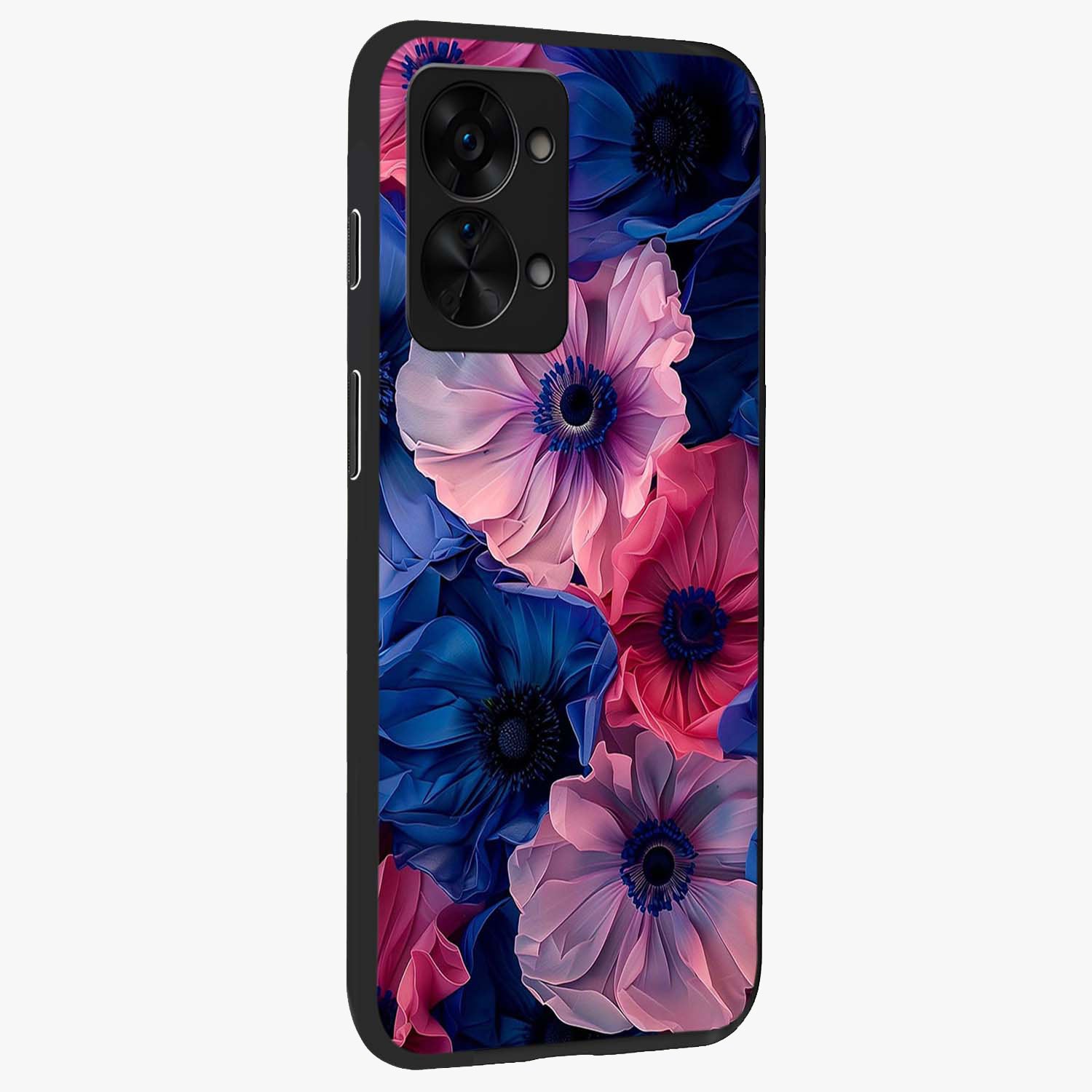 Flower Paper Art Pattern Glass Case for 1+Nord 2T side perspective highlighting intricate pattern design and premium build