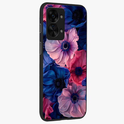 Flower Paper Art Pattern Glass Case for 1+Nord 2T side perspective highlighting intricate pattern design and premium build