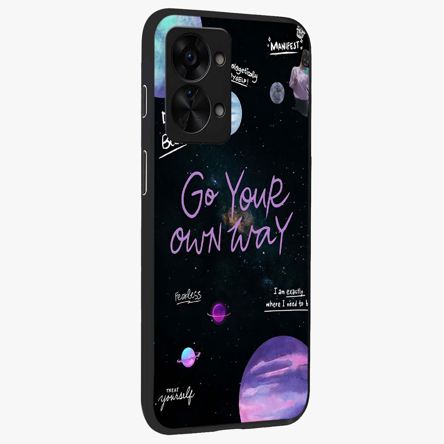 Galactic Vibes Universe Glass Case for 1+Nord 2T side perspective highlighting bold cosmic textures and sleek build