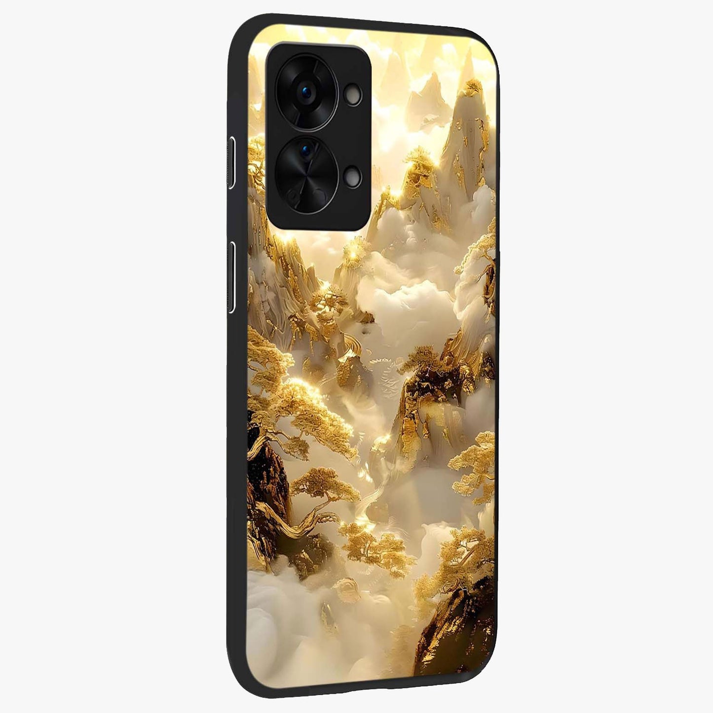 Gates of Illumination Glass Case for 1+Nord 2T side perspective highlighting intricate illumination textures and premium edges