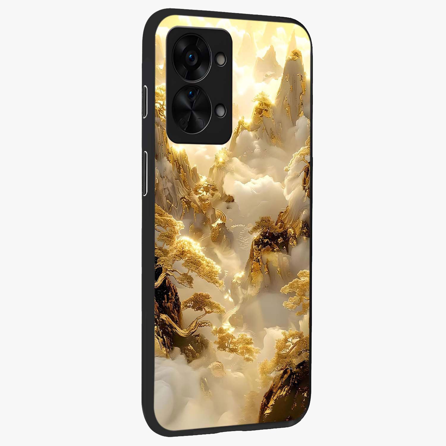 Gates of Illumination Glass Case for 1+Nord 2T side perspective highlighting intricate illumination textures and premium edges