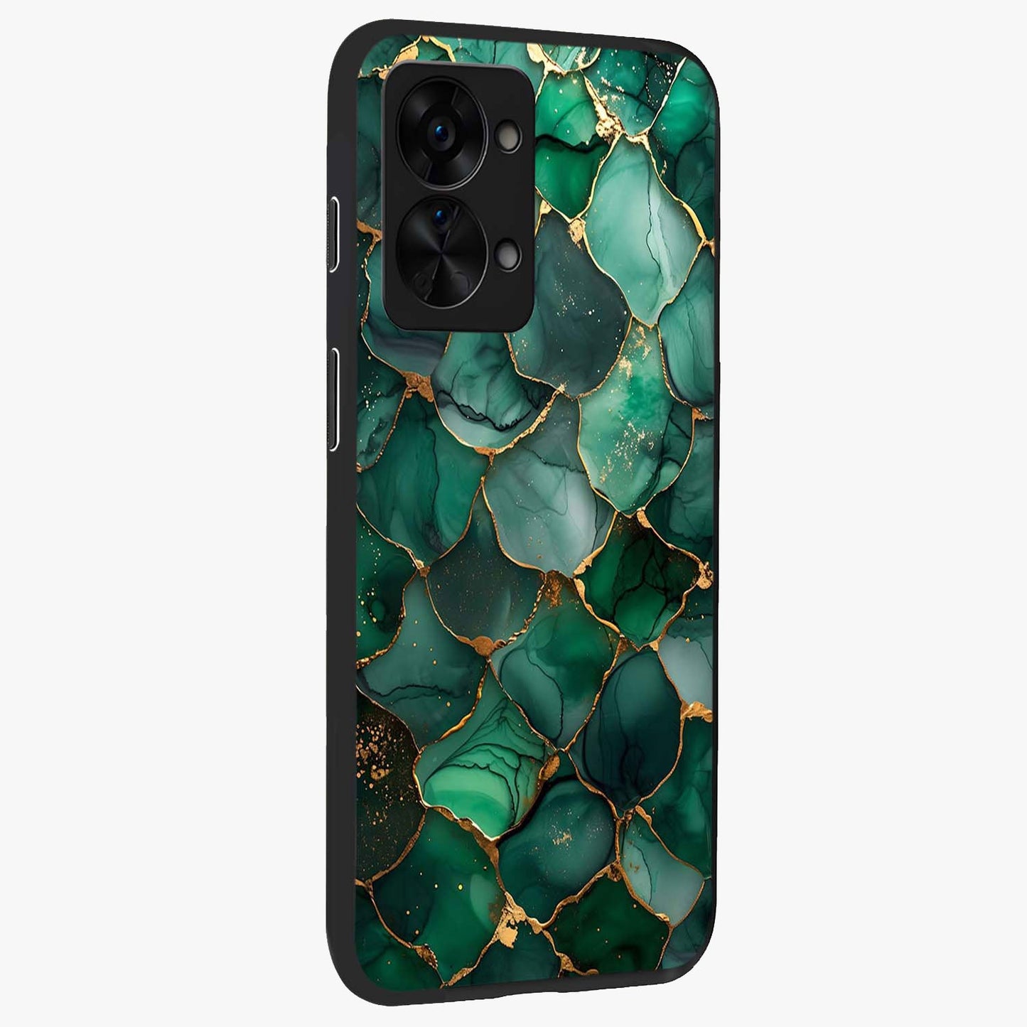 Geometric Polyester Pattern Glass Case for 1+Nord 2T side perspective highlighting sharp pattern textures and smooth premium build