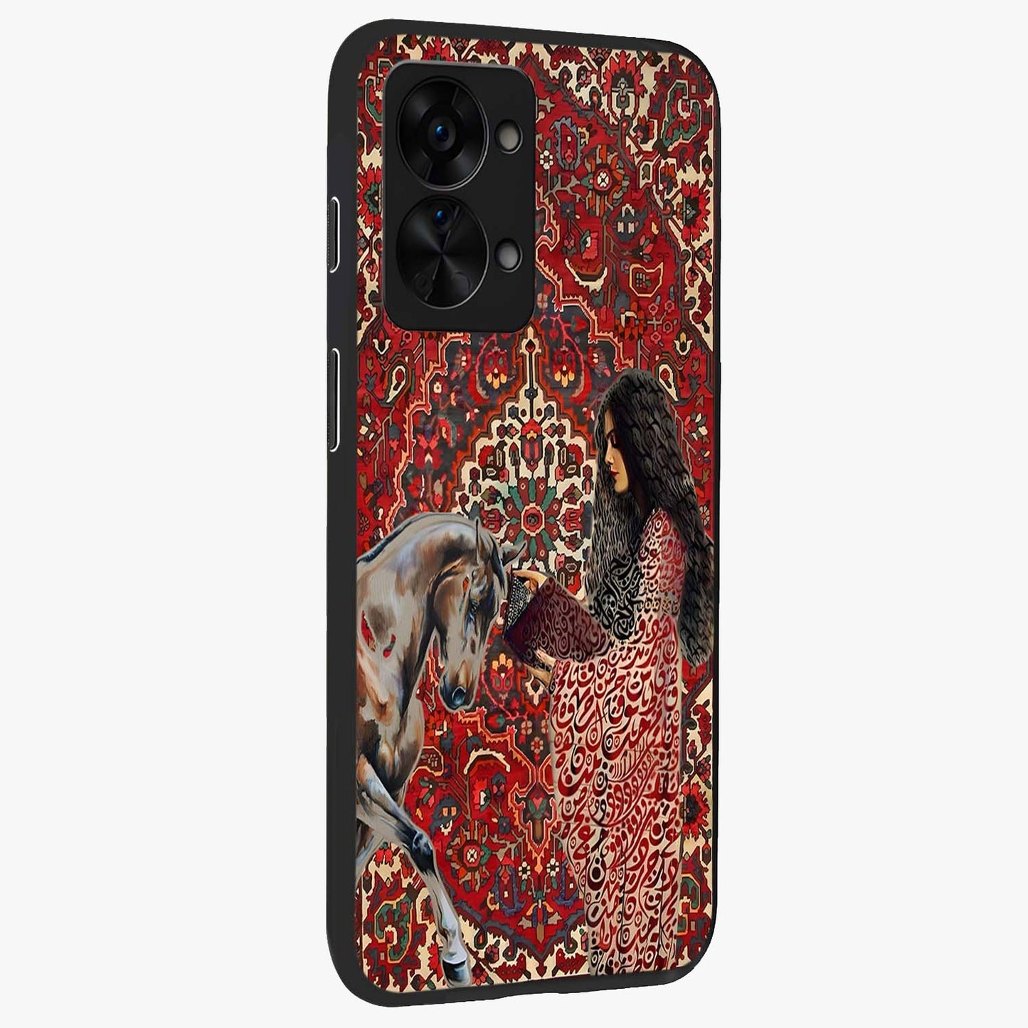 Girl With Horse Glass Case for 1+Nord 2T side perspective highlighting graceful equestrian detailing and smooth build