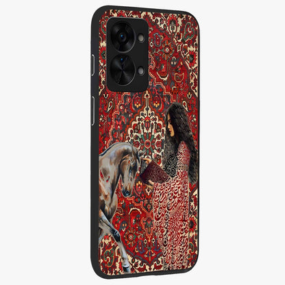 Girl With Horse Glass Case for 1+Nord 2T side perspective highlighting graceful equestrian detailing and smooth build