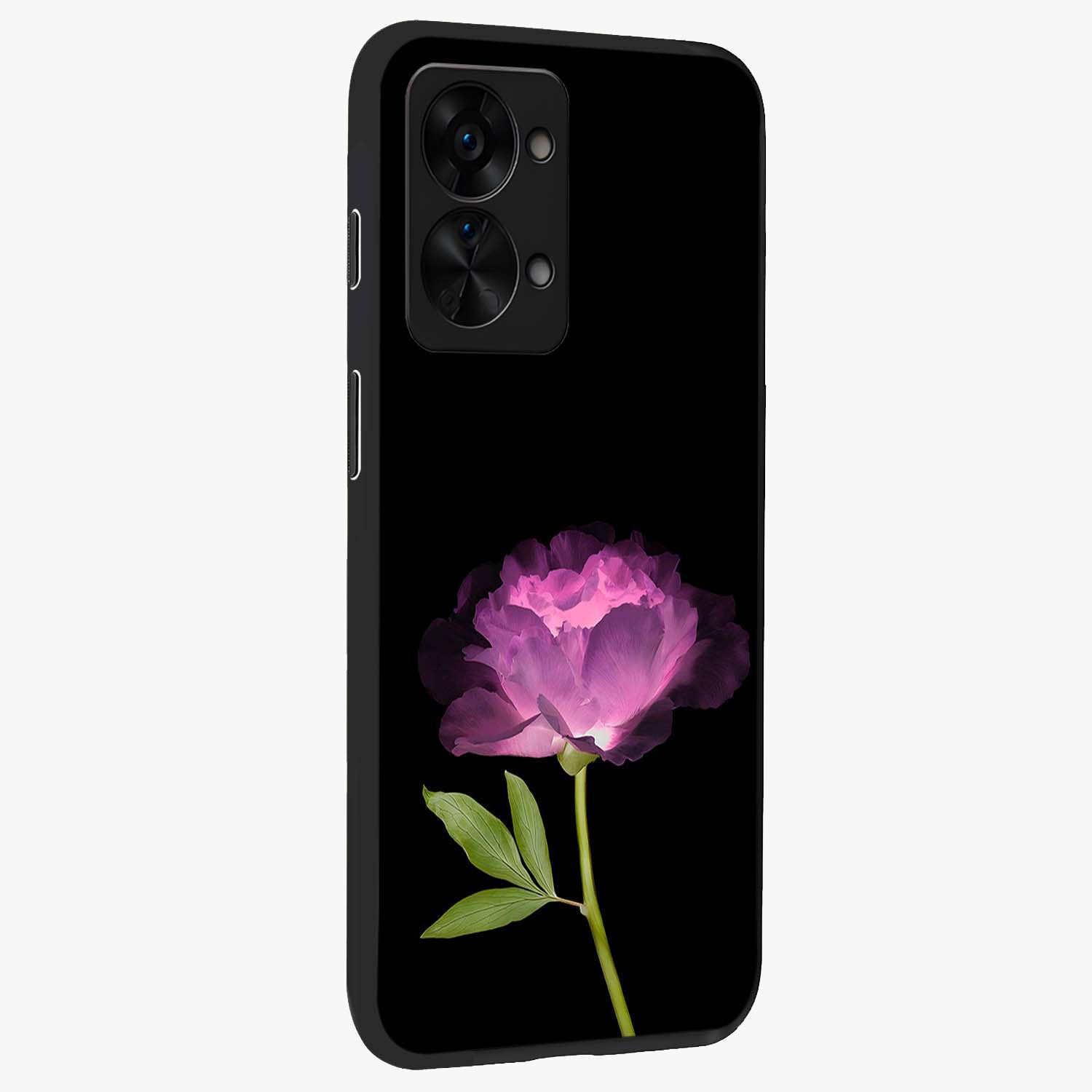 Glow Petal Bloom Glass Case for 1+Nord 2T side perspective highlighting glowing bloom textures and sleek edges