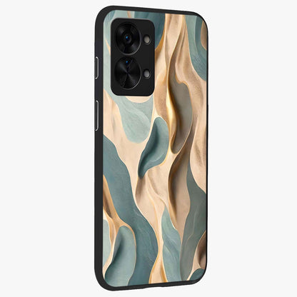 Golden Dune Waves Glass Case for 1+Nord 2T side perspective highlighting warm gradients and premium edges