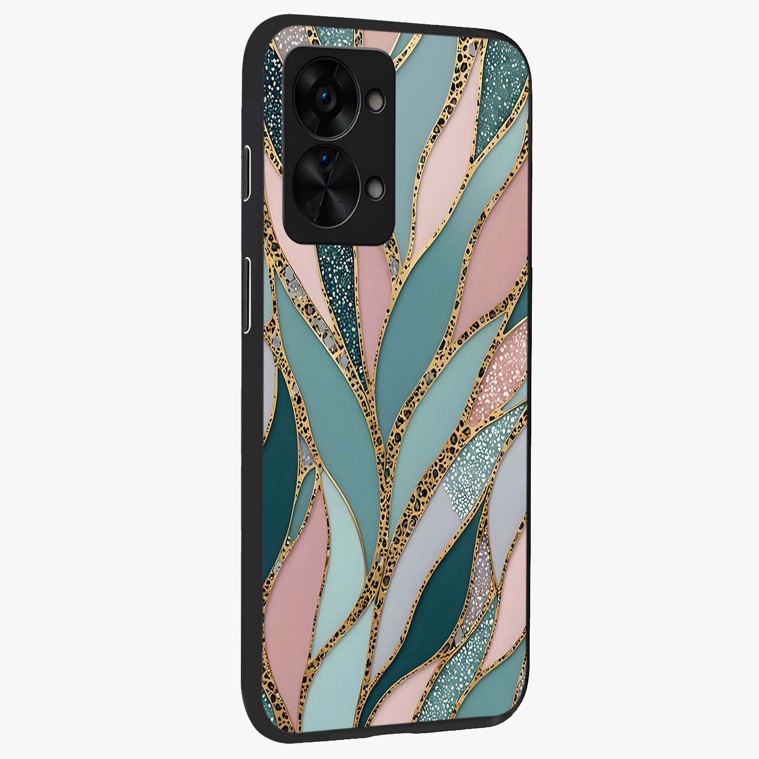 Golden Leaf Dreams Glass Case for 1+Nord 2T side perspective highlighting delicate leaf textures and smooth build