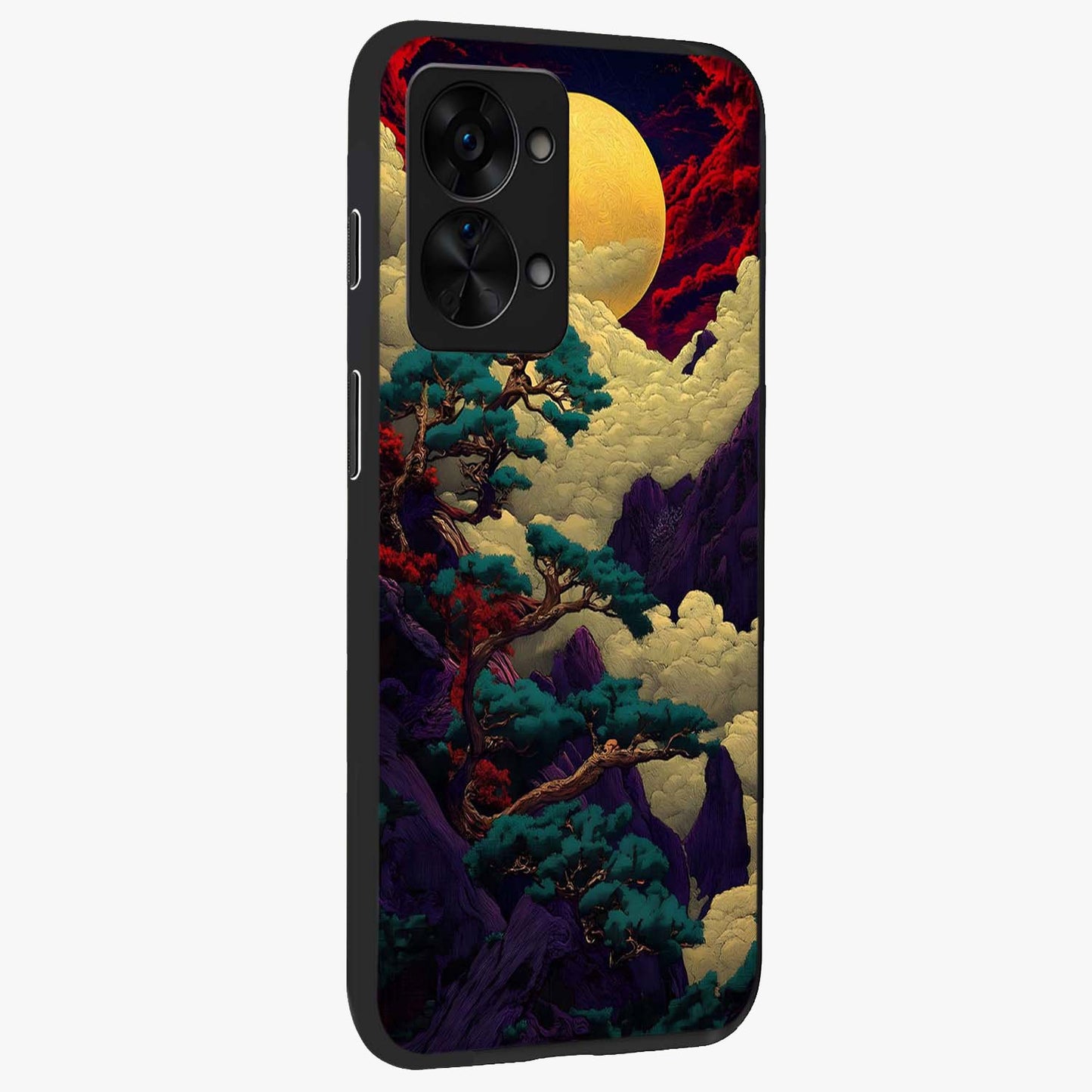 Golden Moon Horizon Glass Case for 1+Nord 2T side perspective highlighting smooth celestial detailing and sleek build