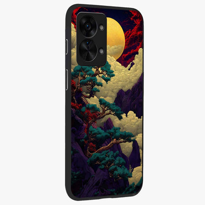 Golden Moon Horizon Glass Case for 1+Nord 2T side perspective highlighting smooth celestial detailing and sleek build