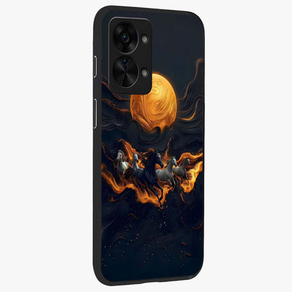 Golden Stallion Moonride Glass Case for 1+Nord 2T side perspective highlighting dynamic equestrian detailing and sleek build