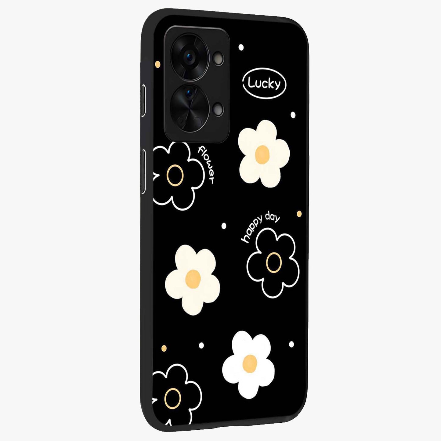 Happy Day Daisy Glass Case for 1+Nord 2T side perspective highlighting fresh floral textures and premium edges