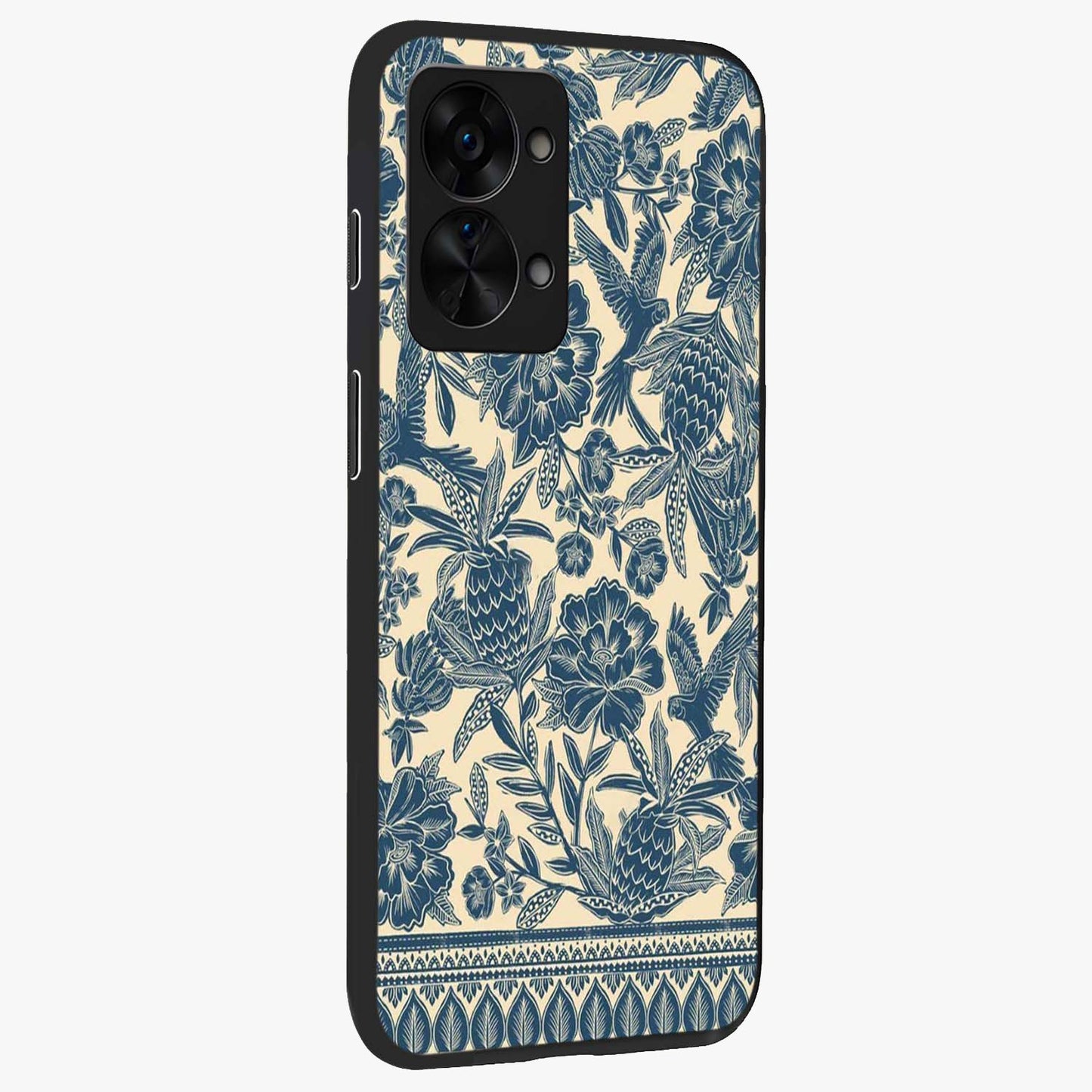 Heirloom Wild Bloom Glass Case for 1+Nord 2T side perspective highlighting intricate bloom detailing and premium build