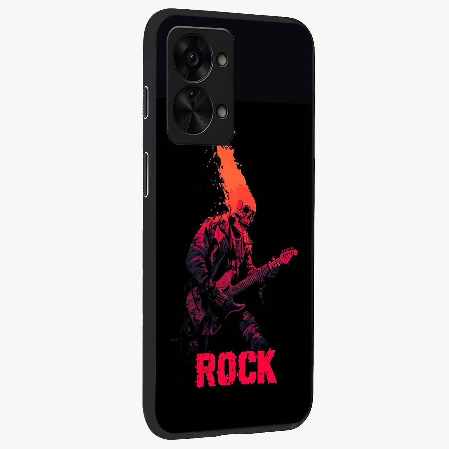 Hellfire Rock Anthem Glass Case for 1+Nord 2T displayed upright for powerful statement visibility and premium finish.