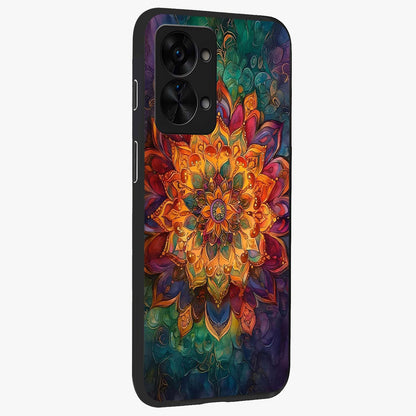 Mandala Vibrants Glass Case for 1+Nord 2T side perspective highlighting vibrant ornamental textures and premium edges