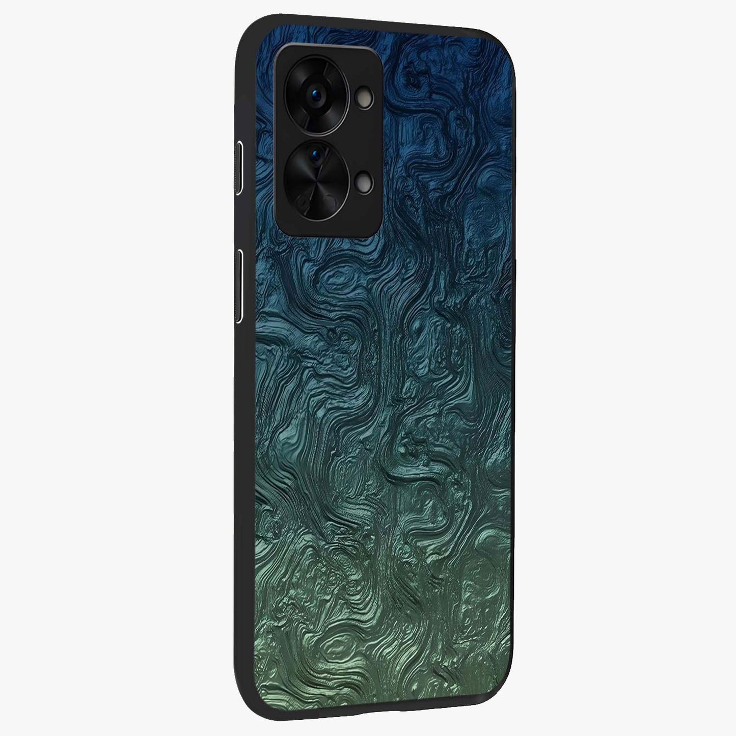 Marble Dream Blur Glass Case for 1+Nord 2T side perspective highlighting refined marble textures and premium edges
