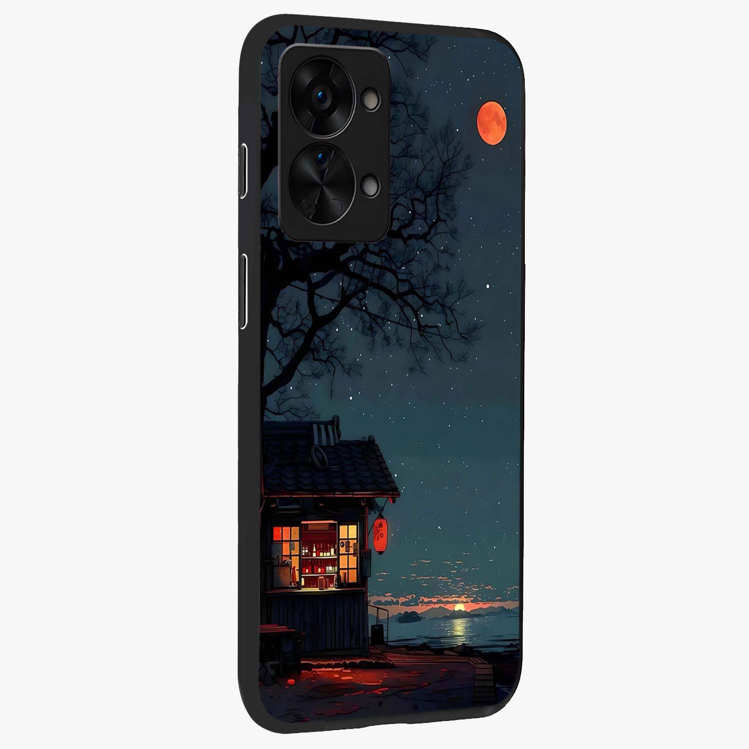 Midnight Lantern Glow Glass Case for 1+Nord 2T side perspective highlighting soft light textures and sleek build