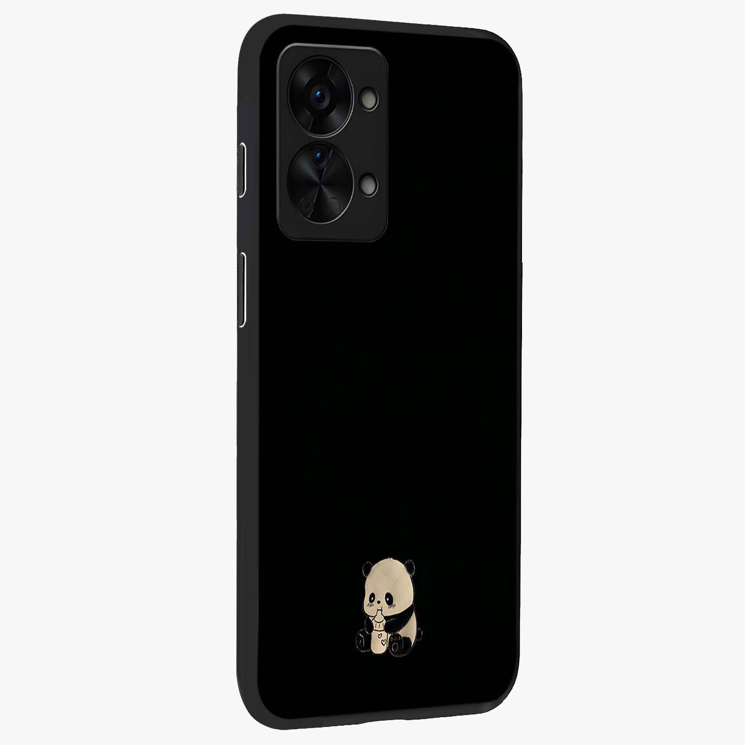 Midnight Panda Love Glass Case for 1+Nord 2T side perspective highlighting charming illustration details and premium build