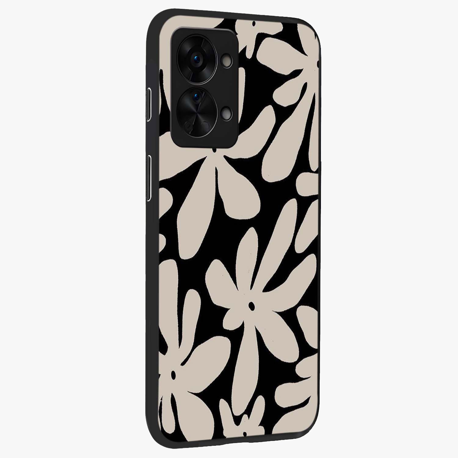 Monochrome Petal Dance Glass Case for 1+Nord 2T side perspective highlighting refined textures and premium edges