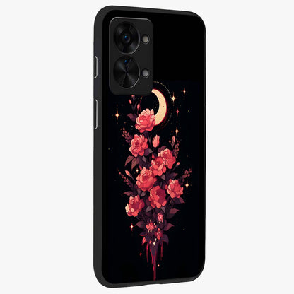 Moonlit Floral Elegance Glass Case for 1+Nord 2T side perspective highlighting elegant bloom detailing and smooth build