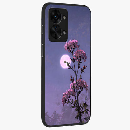 Moonlit Petal Night Glass Case for 1+Nord 2T side perspective highlighting graceful petal textures and smooth build