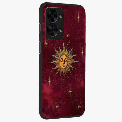 Mystic Solar Glow Glass Case for 1+Nord 2T side perspective highlighting luminous detailing and premium edges