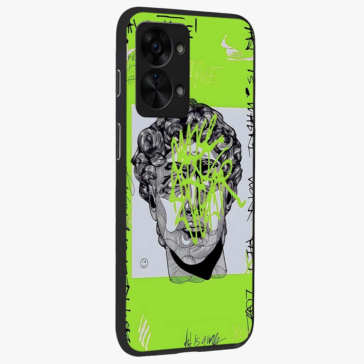 Neo Graffiti Rebellion Glass Case for 1+Nord 2T side perspective highlighting vibrant street textures and premium edges