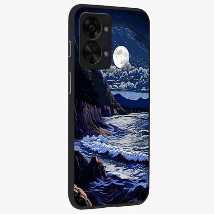 Night Moon Scenery Pattern Glass Case for 1+Nord 2T side perspective highlighting calming scenic textures and smooth build