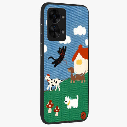 Pet Adventures Glass Case for 1+Nord 2T side perspective highlighting charming illustration textures and premium edges