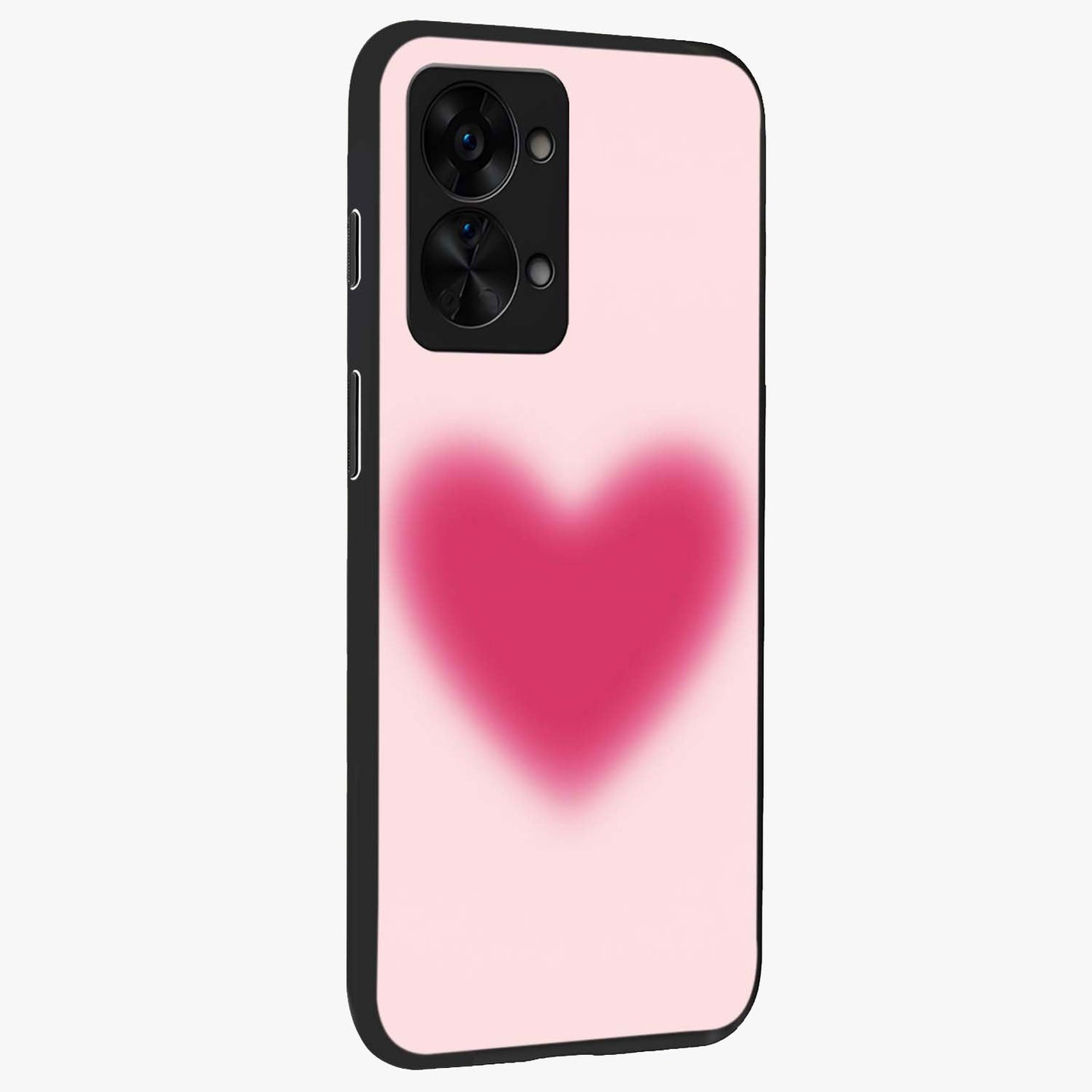Pink Aura Heart Glass Case for 1+Nord 2T side perspective highlighting smooth gradients and premium edges