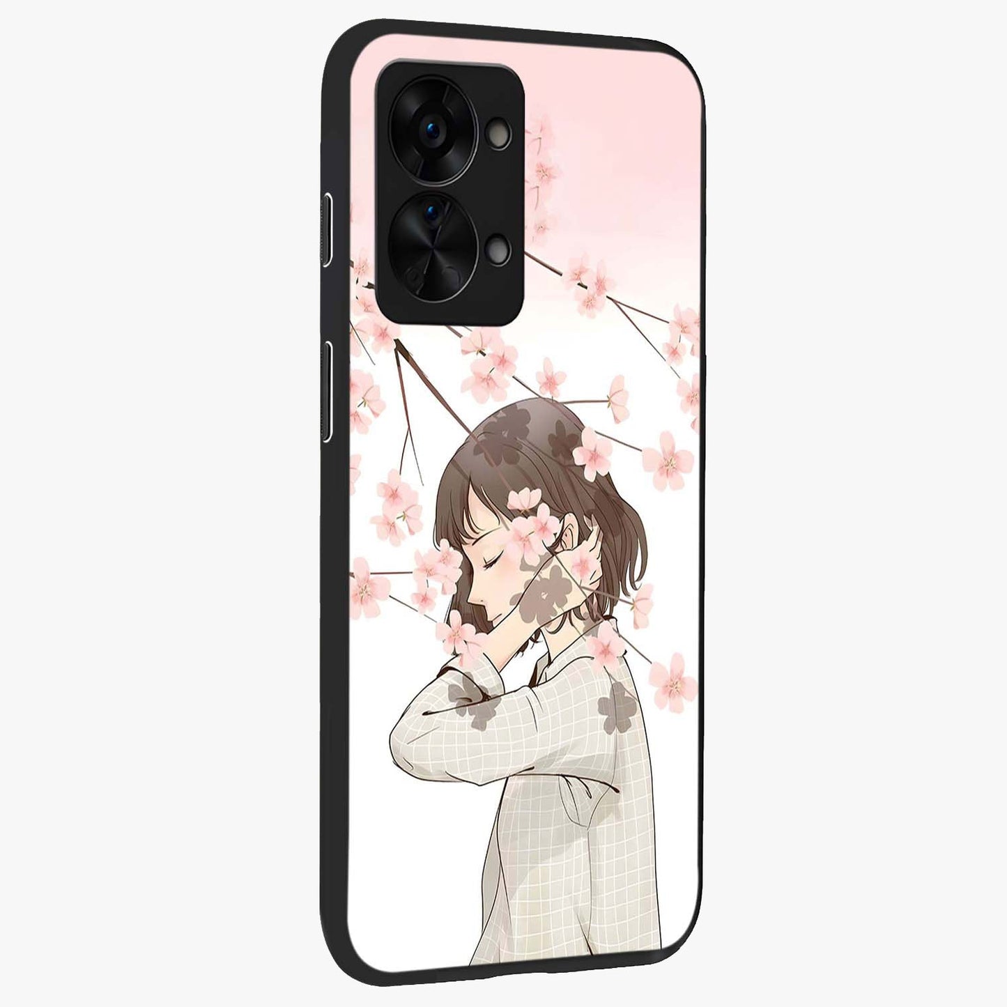 Pink Blossom Girl Glass Case for 1+Nord 2T side perspective highlighting elegant textures and premium edges