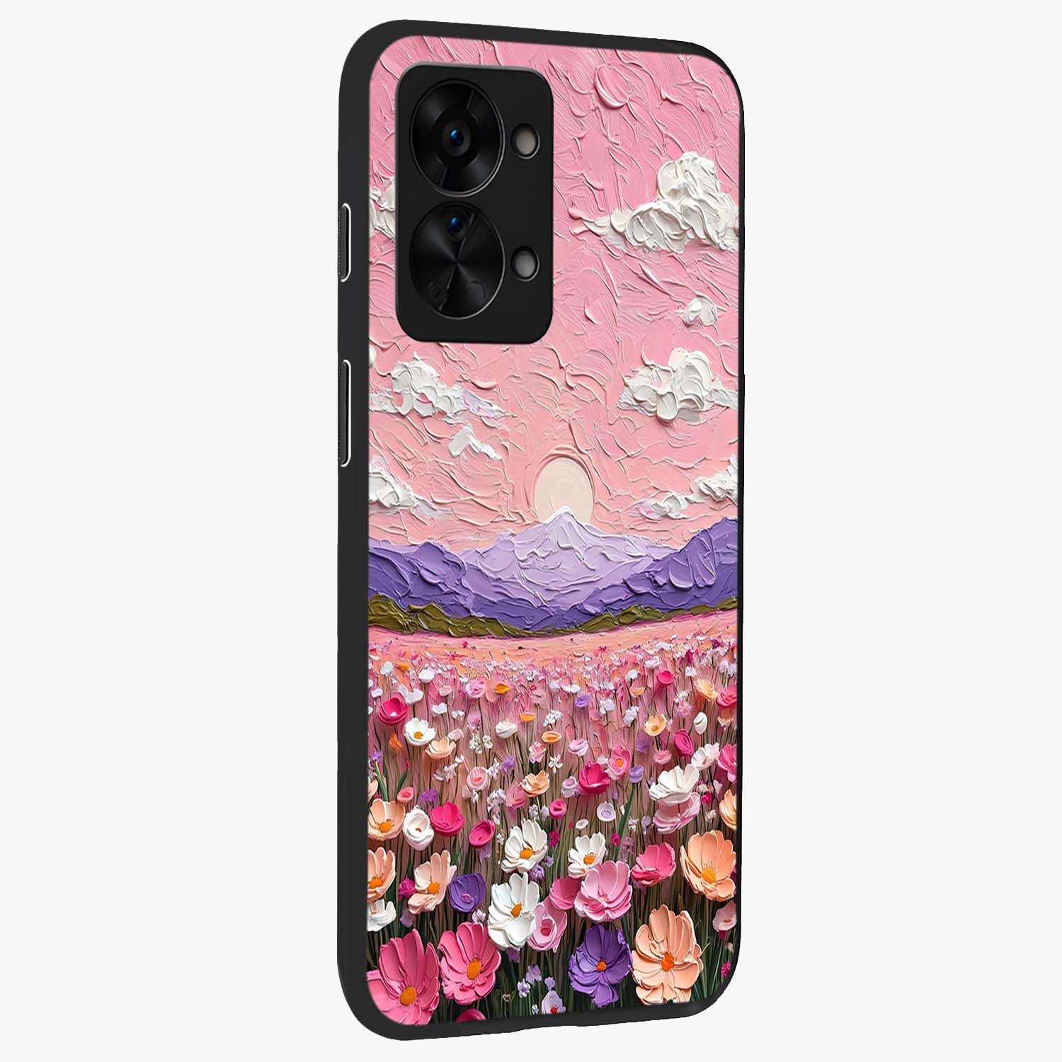 Pink Pastel Groovy Art Glass Case for 1+Nord 2T side perspective highlighting funky textures and premium edges