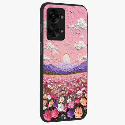 Pink Pastel Groovy Art Glass Case for 1+Nord 2T side perspective highlighting funky textures and premium edges