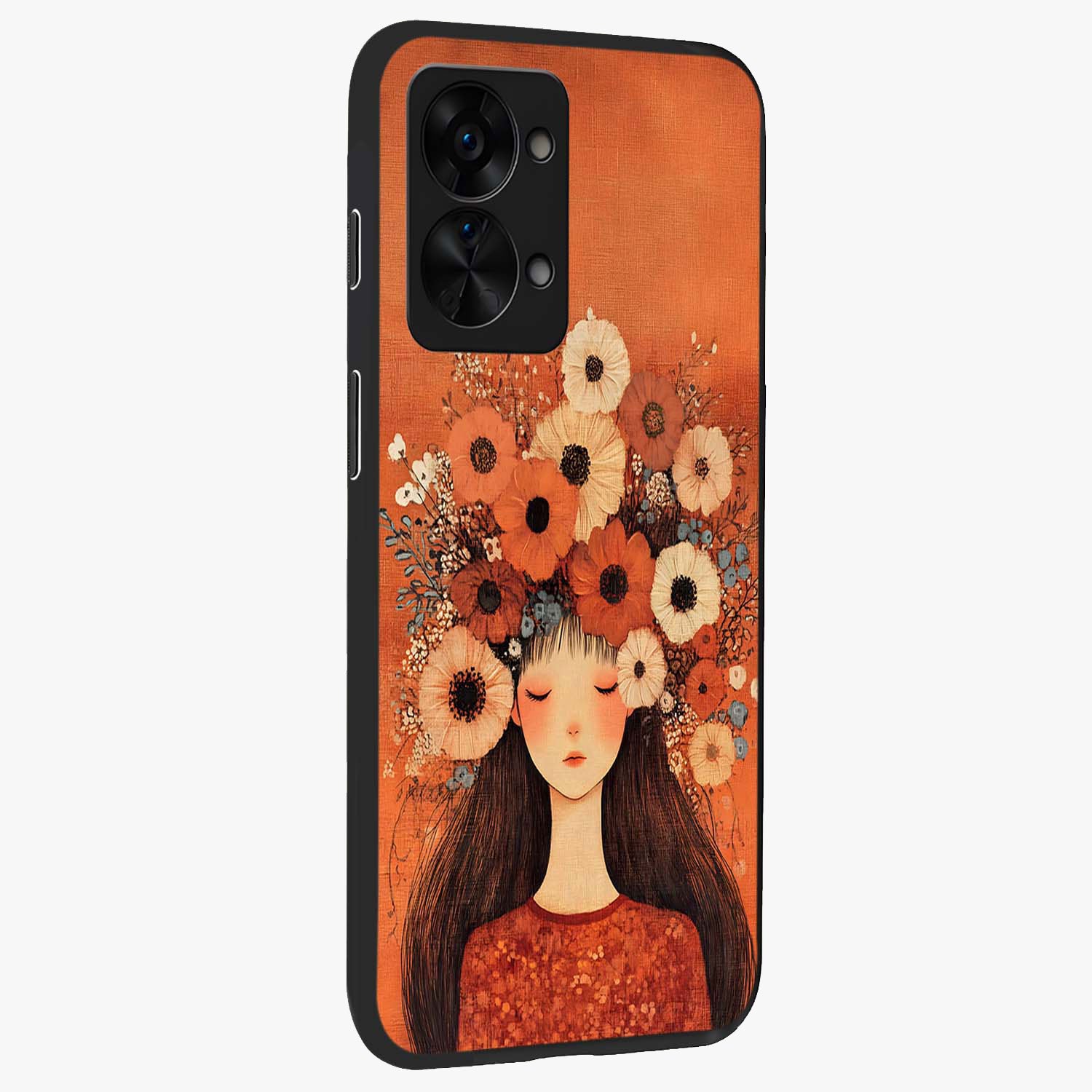 Radiant Flower Thoughts Glass Case for 1+Nord 2T side perspective highlighting refined textures and smooth build