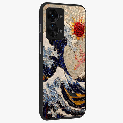 Rising Wave Glory Glass Case for 1+Nord 2T side perspective highlighting fluid wave textures and sleek premium build
