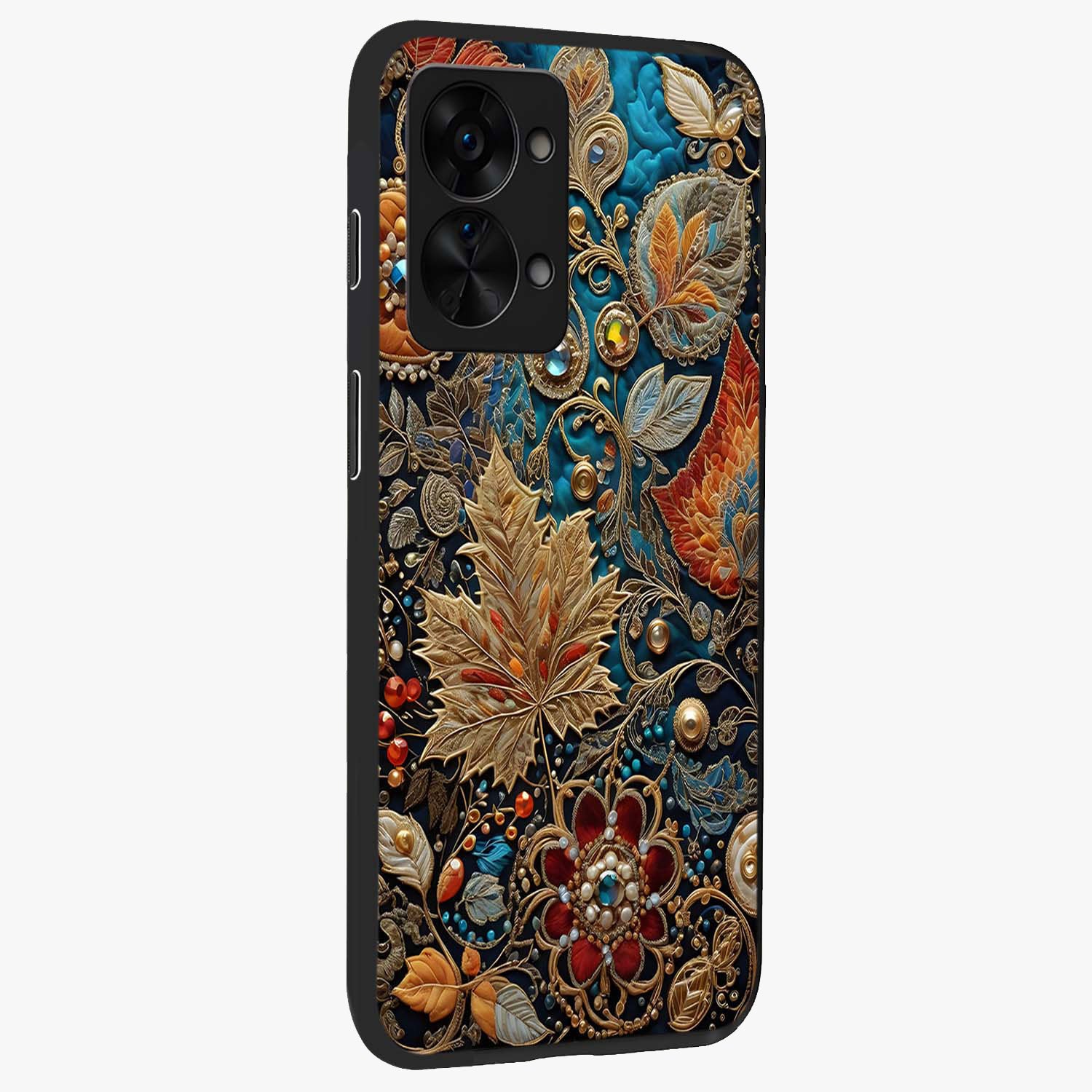 Royal Jewel Garden Glass Case for 1+Nord 2T side perspective highlighting intricate detailing and premium edges