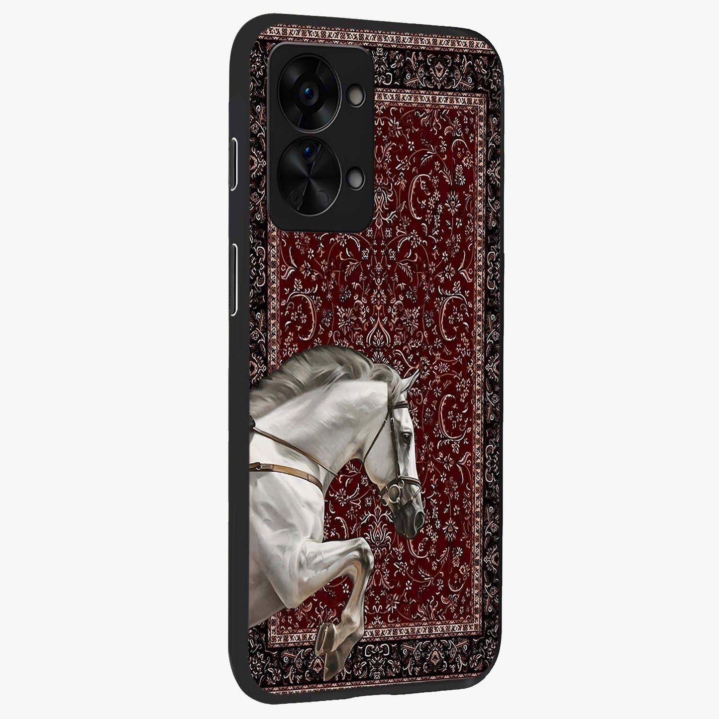 Royal Rider Tapestry Glass Case for 1+Nord 2T side perspective highlighting intricate textures and premium edges