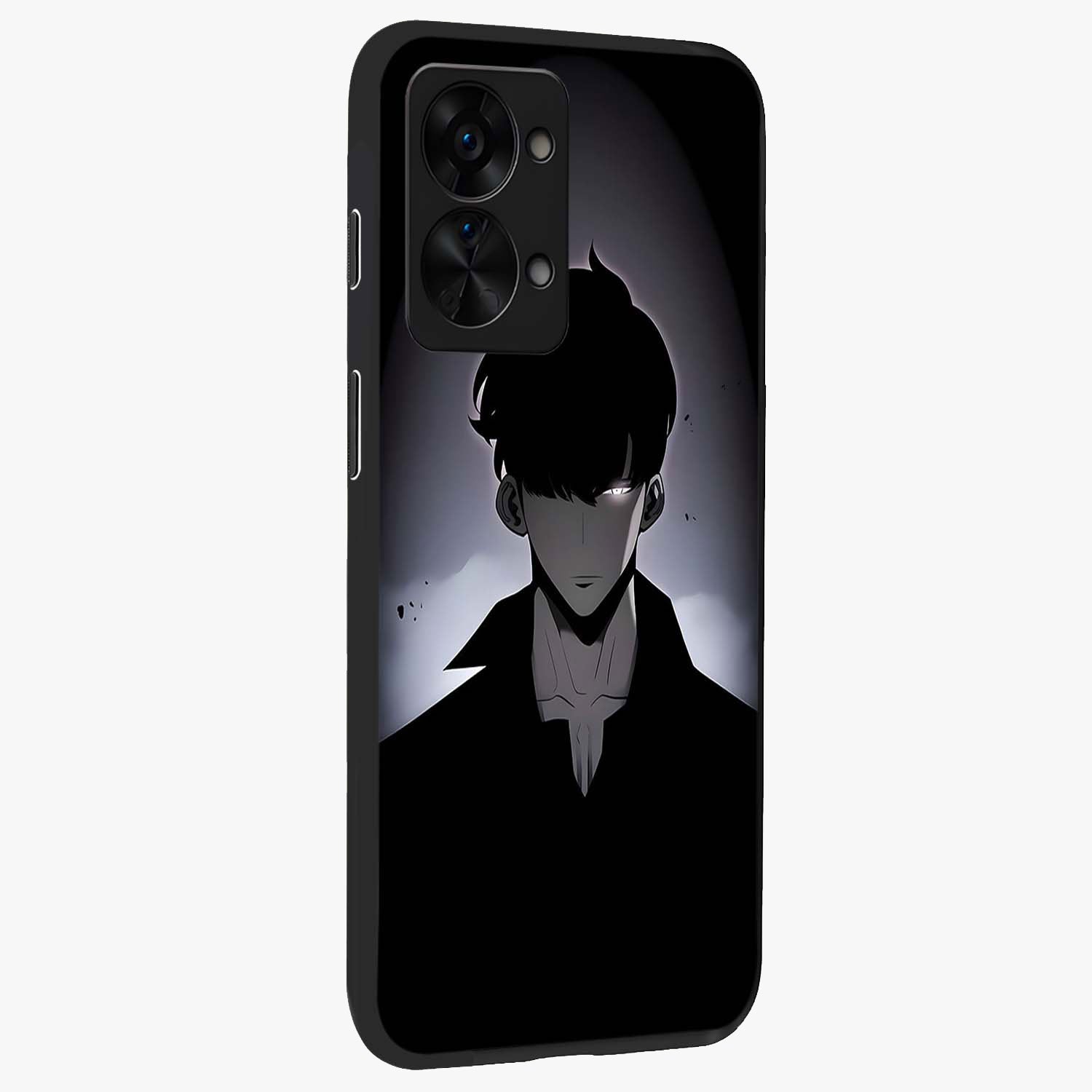 Silent Shadow Awakening Glass Case for 1+Nord 2T side perspective highlighting sharp textures and sleek premium build