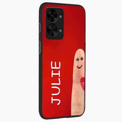 Smiling Love Sign Glass Case for 1+Nord 2T side perspective highlighting playful textures and premium edges